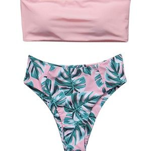 Tropical leaf high waisted bikini